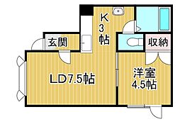 レジデンス桑井II 1階1LDKの間取り