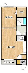 コーポグリーン 2階1LDKの間取り