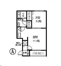 エルレーブI 3階1LDKの間取り