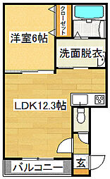 ベルエットクレール 2階1LDKの間取り