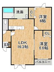 エムエル1・3 2LDKの間取図画像