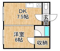 カウベルハイツA 1DKの間取図画像