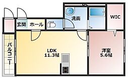 ベルヴィル 1LDKの間取図画像
