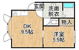 わんわんハイツ 1DKの間取図画像