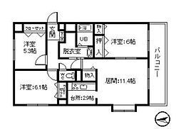 宝来中央ハイツ 3LDKの間取図画像