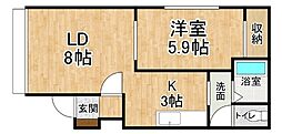 酒井ハイツ 1LDKの間取図画像