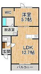 ラ・パーチェ東 1LDKの間取図画像
