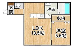仮称)西13条南11丁目MS 1LDKの間取図画像