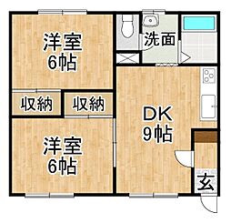 コーポジュネス1 2LDKの間取図画像
