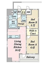 グリュック平和 11階2LDKの間取り