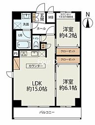 アヴェリエ栄三丁目 10階2LDKの間取り