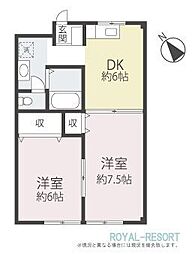北軽ハイツ 2DKの間取図画像