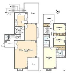 京王井の頭線 神泉駅 徒歩9分の賃貸マンション 2階3LDKの間取り