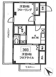 都営大江戸線 中井駅 徒歩4分の賃貸マンション 3階2Kの間取り