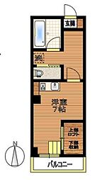 西武新宿線 下落合駅 徒歩7分の賃貸マンション 2階1Kの間取り