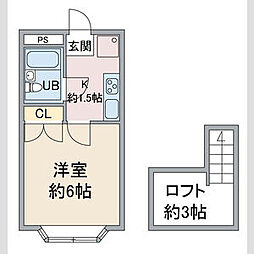東京メトロ東西線 落合駅 徒歩7分の賃貸アパート 2階1Kの間取り