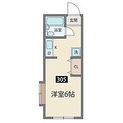 小田急小田原線 東北沢駅 徒歩7分の賃貸マンション 2階ワンルームの間取り