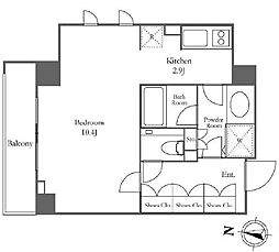 JR山手線 恵比寿駅 徒歩3分の賃貸マンション 7階1Kの間取り