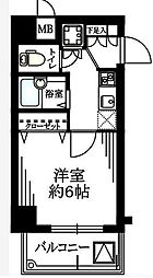 東京メトロ東西線 早稲田駅 徒歩8分の賃貸マンション 2階1Kの間取り