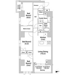 広尾ヴィラスクエア 3LDKの間取図画像