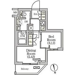 京急本線 新馬場駅 徒歩4分の賃貸マンション 2階1DKの間取り