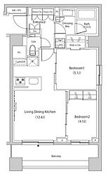 ザ・パークハビオ目黒プレイス 2LDKの間取図画像