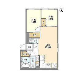 都営大江戸線 若松河田駅 徒歩6分の賃貸マンション 4階2LDKの間取り