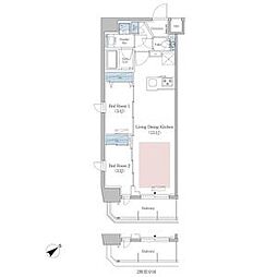 東京メトロ東西線 早稲田駅 徒歩1分の賃貸マンション 8階2LDKの間取り