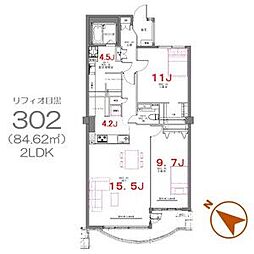 東急目黒線 不動前駅 徒歩10分の賃貸マンション 3階2LDKの間取り