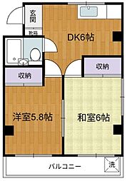 ヘリオス天神町レジデンス 4階2DKの間取り