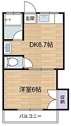 読売コーポ 202 2階1DKの間取り