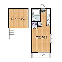 ベルポート八幡山 2階1Kの間取り