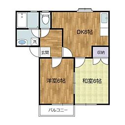 小田急小田原線 柿生駅 徒歩26分の賃貸アパート 2階2DKの間取り