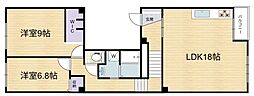 中津リバーサイドコーポA棟 2LDKの間取図画像