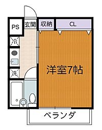 ベルエール調布 1Kの間取図画像