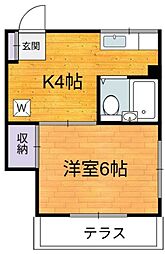 西武新宿線 武蔵関駅 徒歩11分の賃貸アパート 1階1Kの間取り