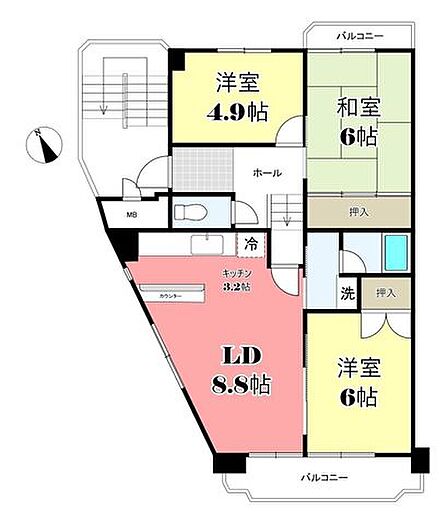 専有面積/62.64m23LDK、3階のお部屋です。