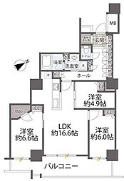 エルザ世田谷ザ・タワーA棟 3LDKの間取図画像