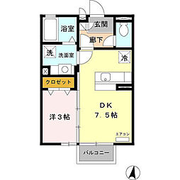 セジュール桐原 1DKの間取図画像