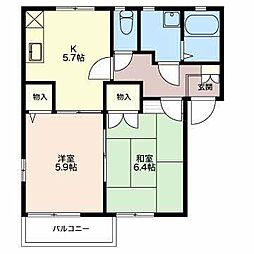 フレグランスよこやま 2階2Kの間取り