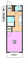 岡田ハイツ　西館 2階1Kの間取り