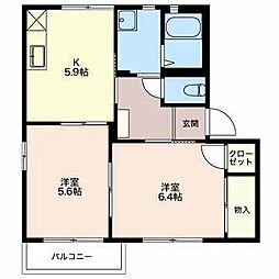 フォーレスフルカワ　Ｃ棟 2階2Kの間取り