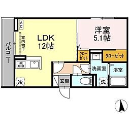トリシア吉田 2階1LDKの間取り