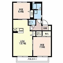 ディアスナオエ 1階2LDKの間取り