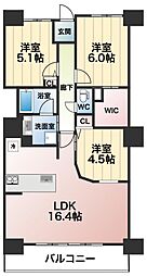 シティタワー大阪福島 3LDKの間取図画像