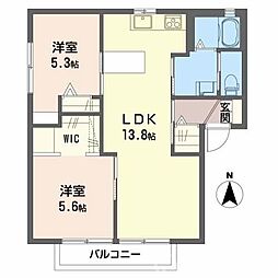 JR山陽本線 北長瀬駅 徒歩17分の賃貸アパート 2階2LDKの間取り
