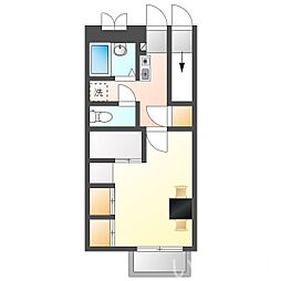 JR津山線 法界院駅 3.4kmの賃貸アパート 1階1Kの間取り