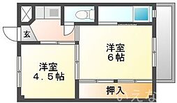 JR吉備線 備前一宮駅 徒歩24分の賃貸マンション 4階2Kの間取り
