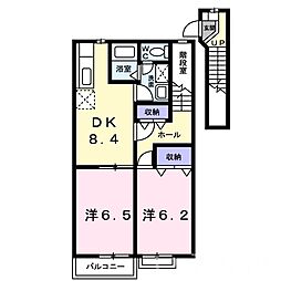 JR赤穂線 長船駅 徒歩4分の賃貸アパート 2階2DKの間取り