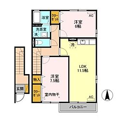 クラージュタウンA 2LDKの間取図画像
